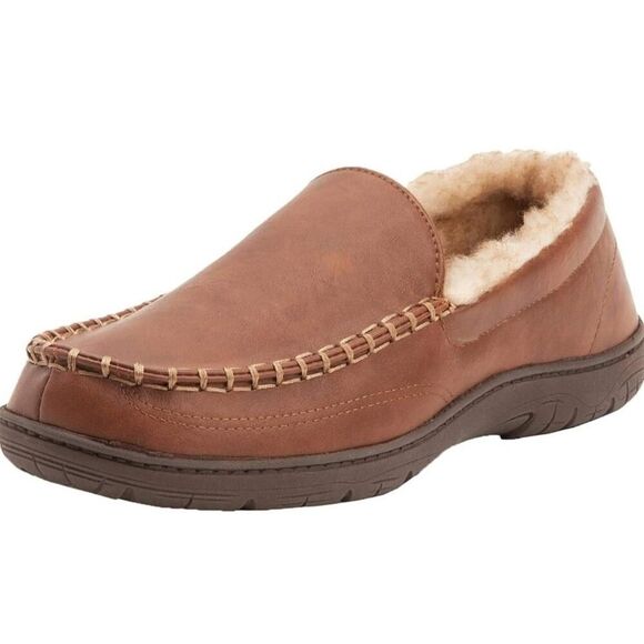 Weatherproof Vintage Mens Faux Leather Slip on Loafer Slippers Brown Size 11-12 - Picture 1 of 9